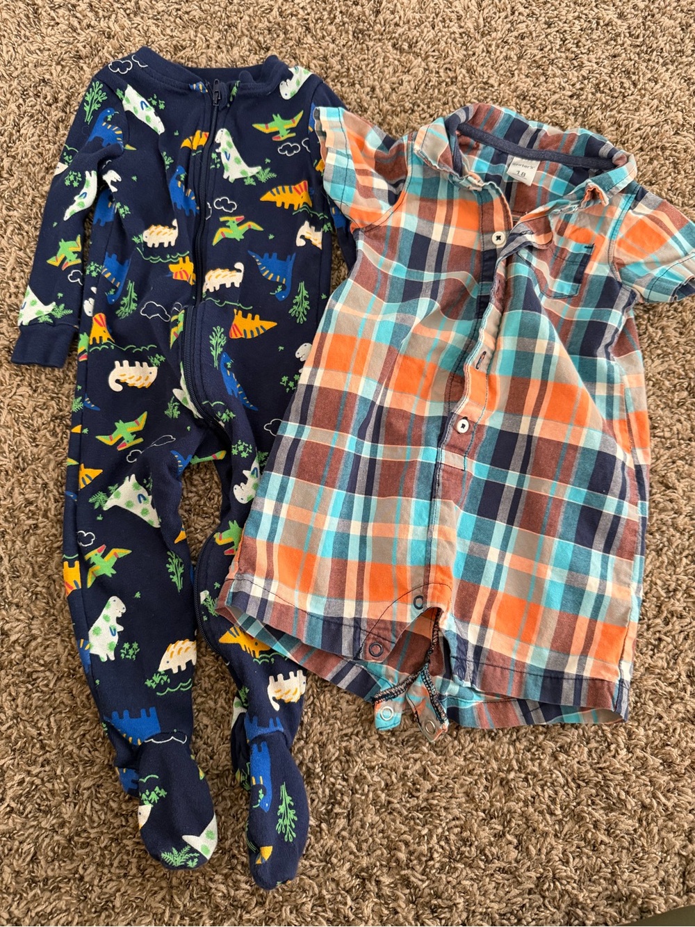 Baby Boy 12-18M Dinosaur Sleeper + Carter’s Romper Bundle